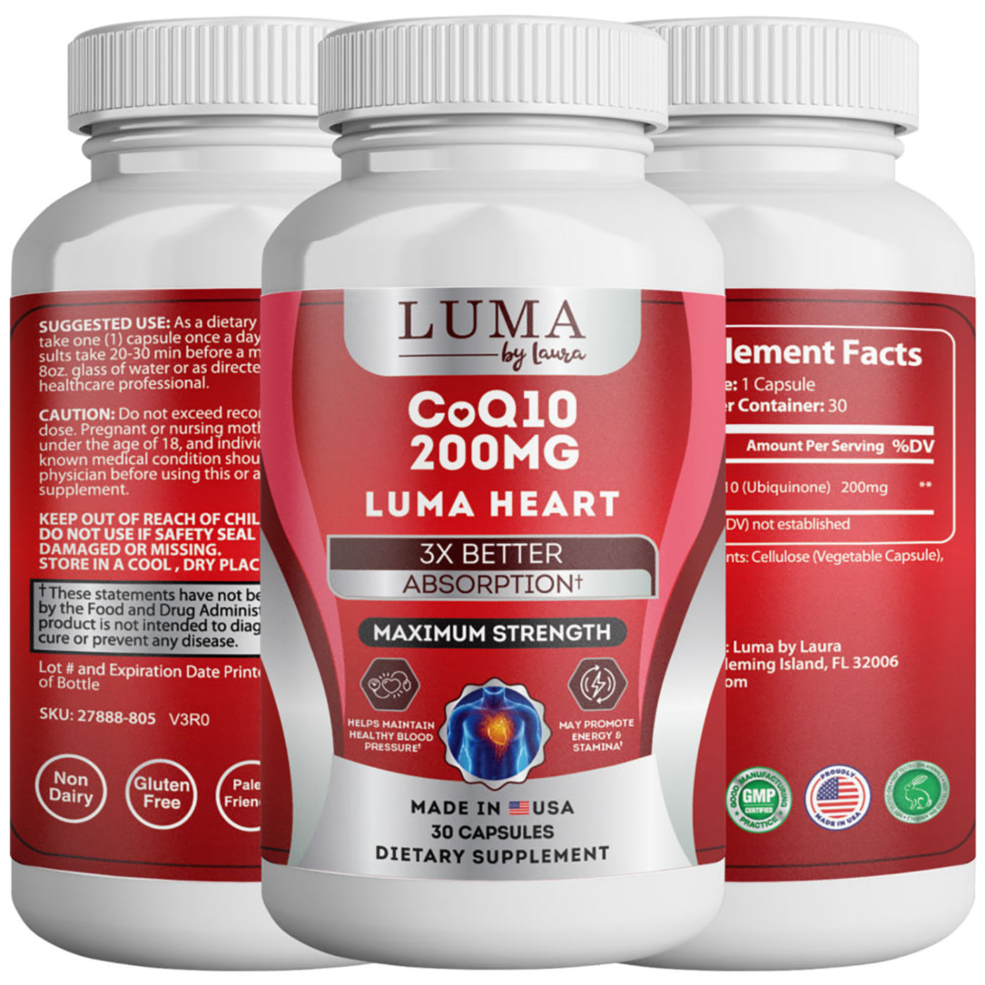 Luma Heart Health Coenzyme CoQ10 200mg High Absorption Capsules - 30